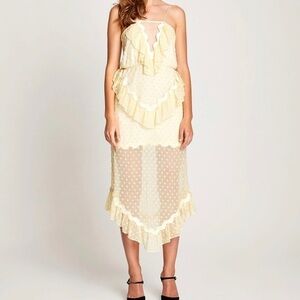 Alice McCall Wonders Ruffle Sleeveless Sheer Midi Dress Yellow Casual Cocktail